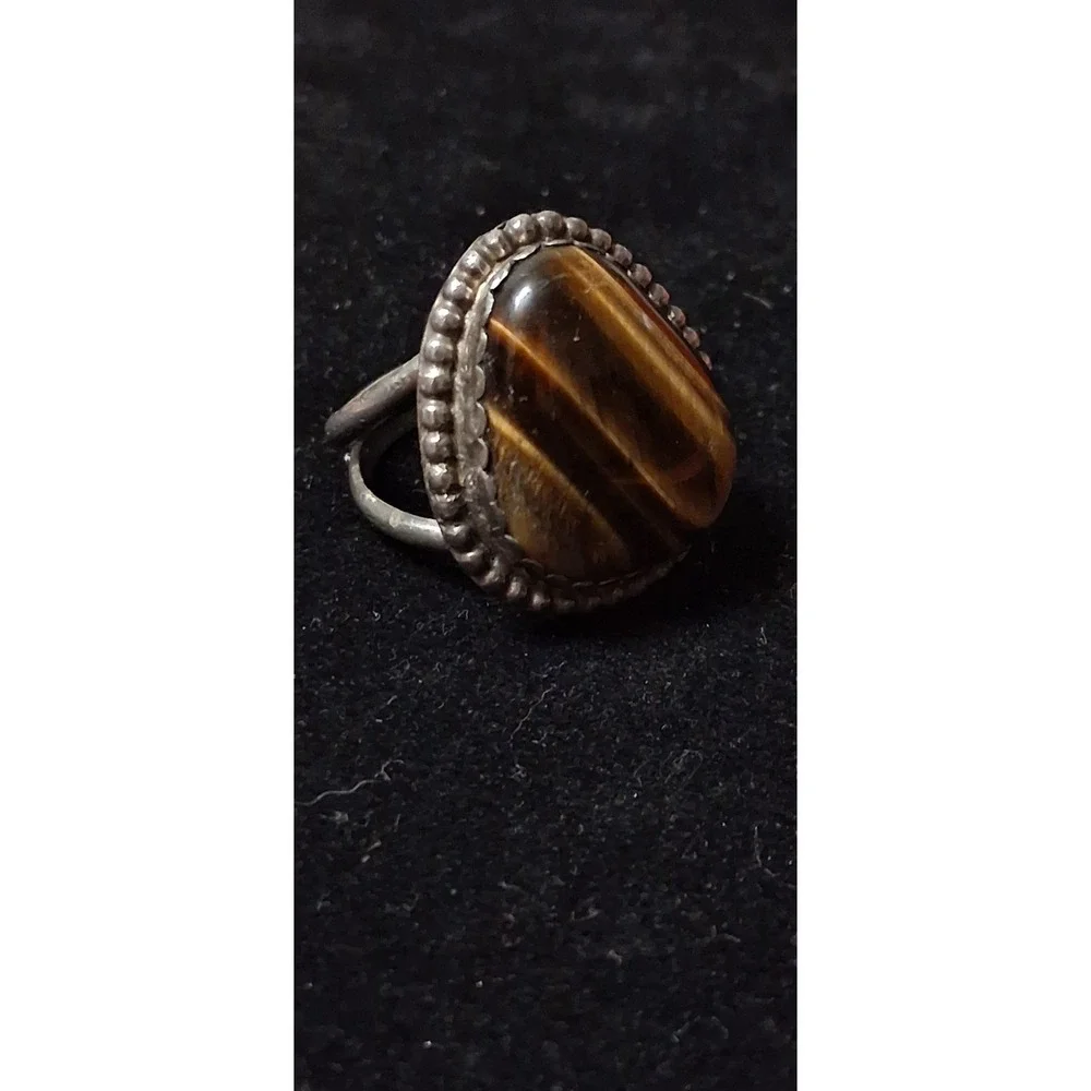 Vintage 925 Sterling Silver TIGER'S EYE Native American Handmade RING Size 11